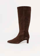 swatch_Chocolate Suede angel alarcon tall heeled suede knee high boot