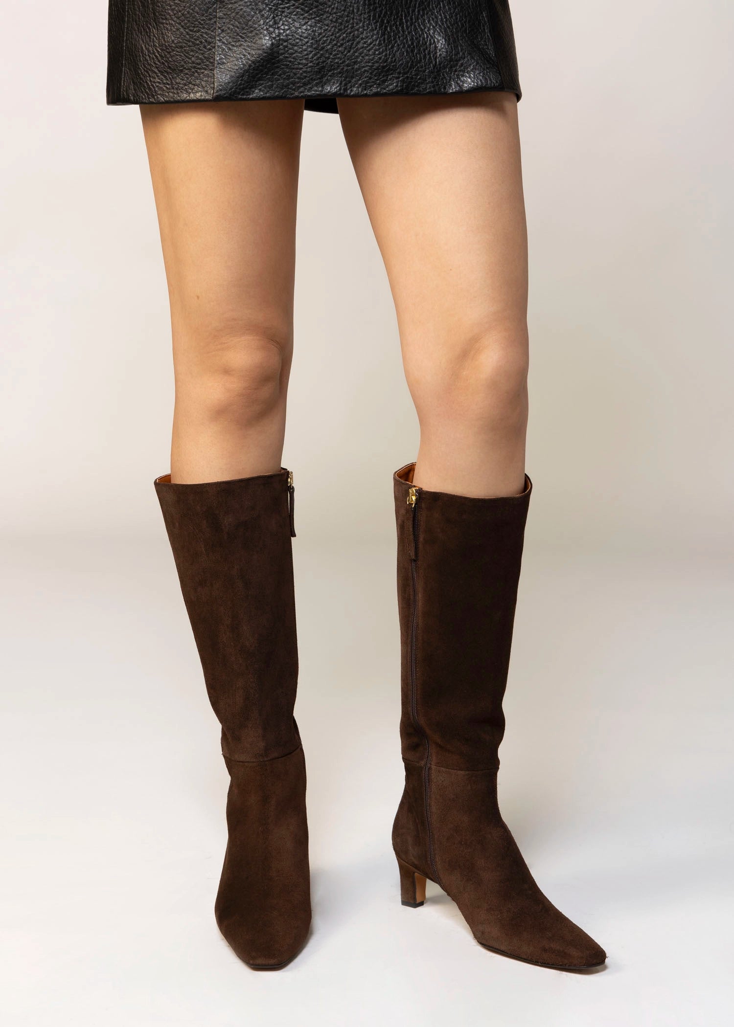 swatch_Chocolate Suede angel alarcon tall heeled suede knee high boot