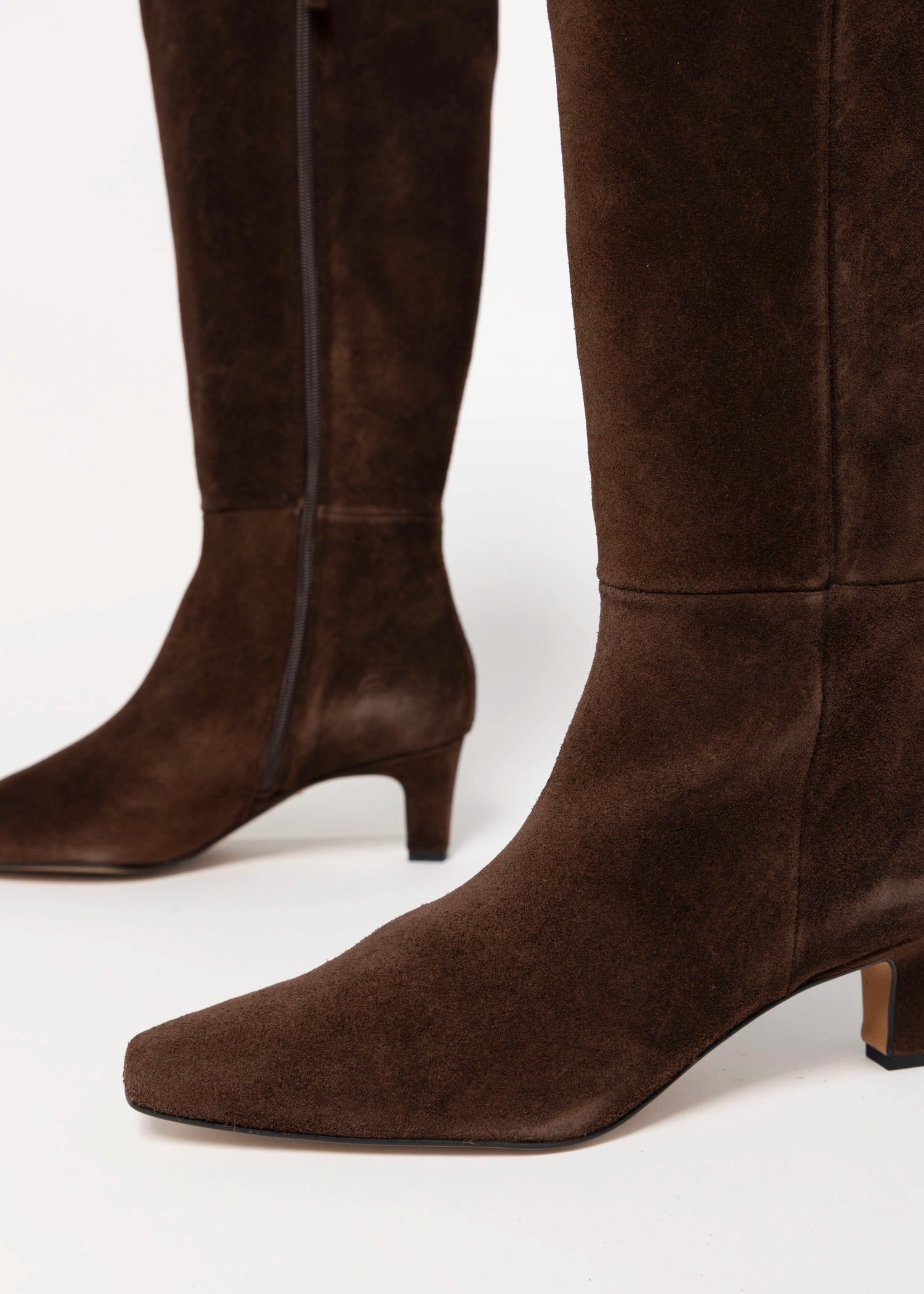 swatch_Chocolate Suede angel alarcon tall heeled suede knee high boot