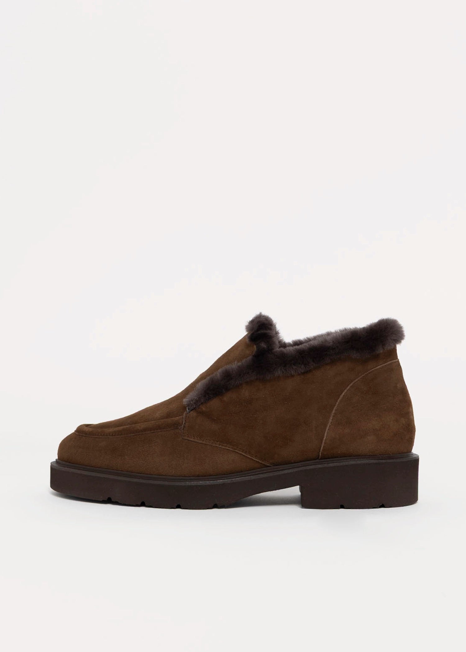 swatch_Chocolate Suede l'idea shearling trim ankle bootie