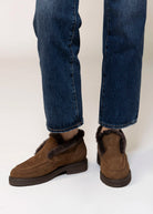 swatch_Chocolate Suede l'idea shearling trim ankle bootie