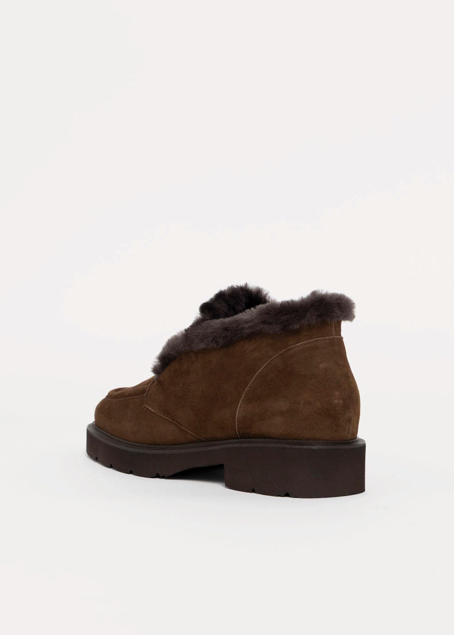 swatch_Chocolate Suede l'idea shearling trim ankle bootie
