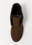 swatch_Chocolate Suede l'idea shearling trim ankle bootie