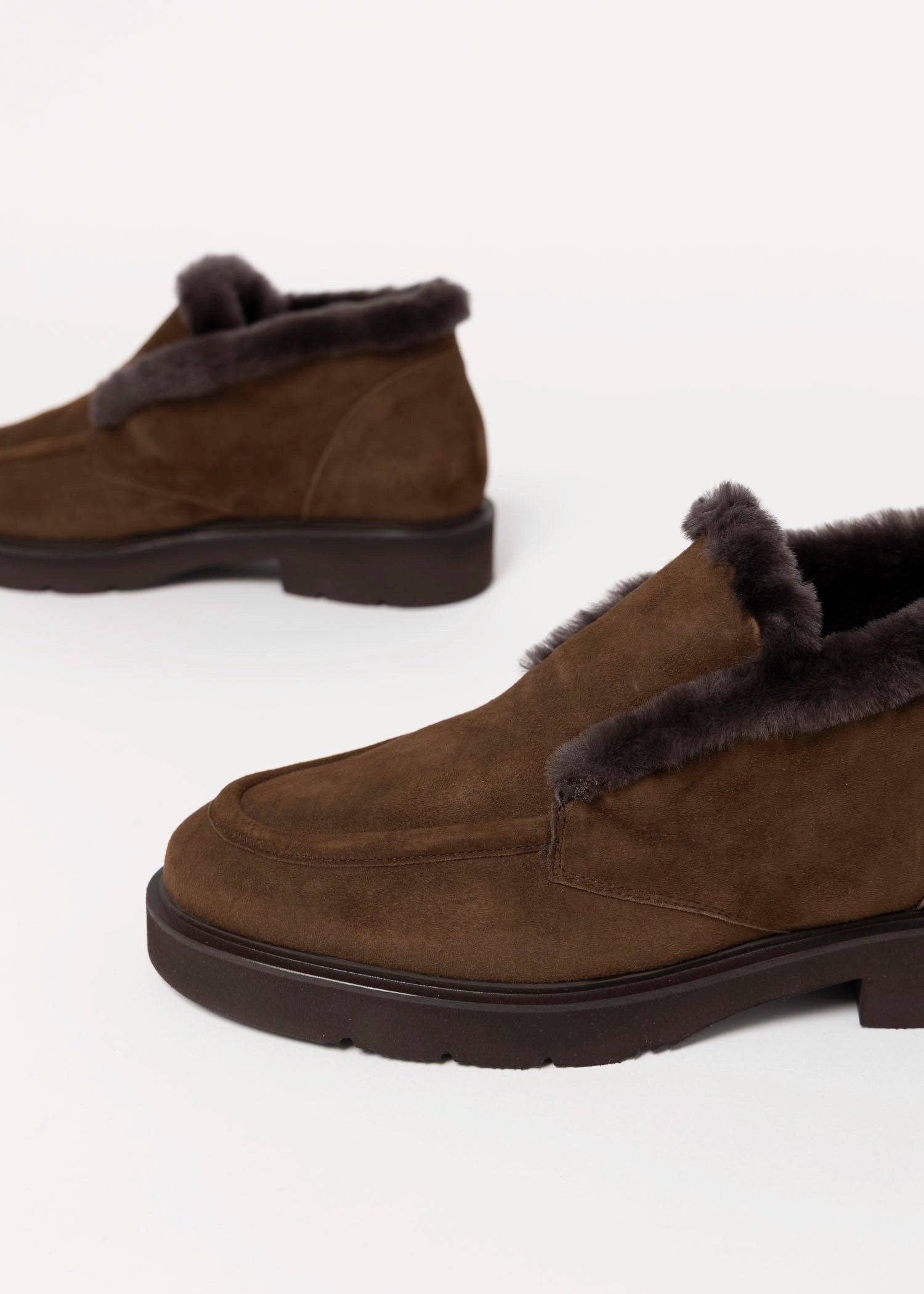 swatch_Chocolate Suede l'idea shearling trim ankle bootie