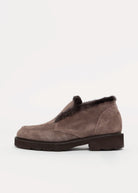 swatch_Taupe Suede l'idea shearling trim ankle bootie