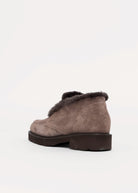 swatch_Taupe Suede l'idea shearling trim ankle bootie