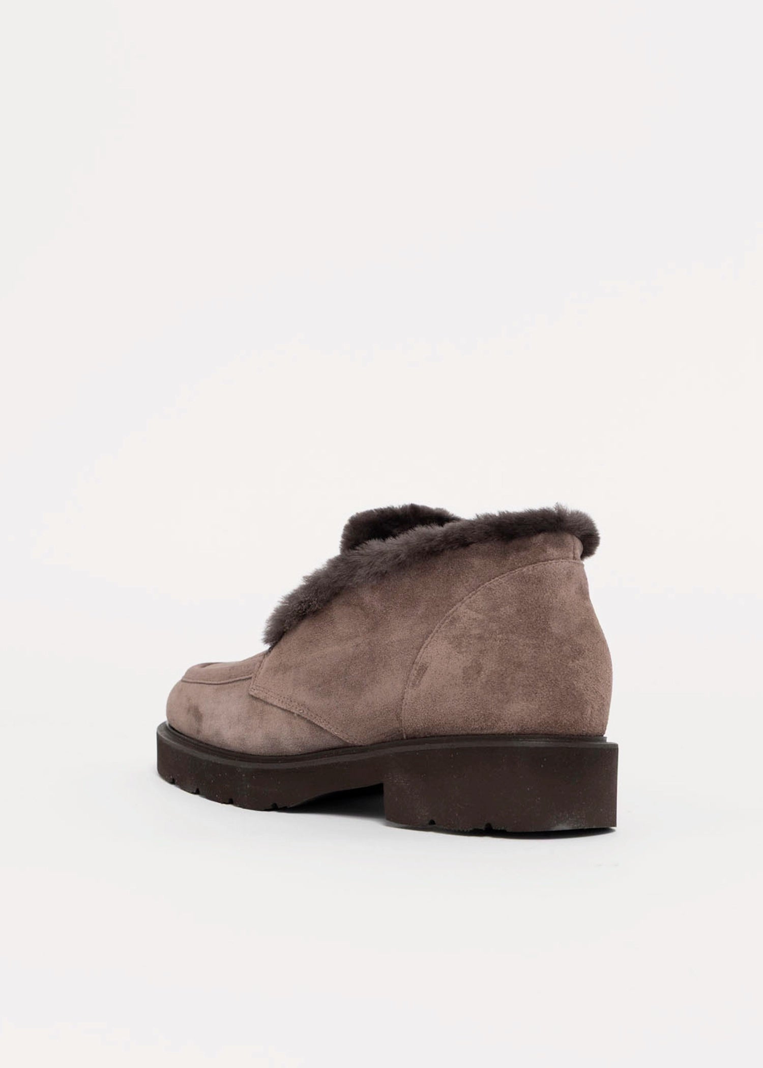 swatch_Taupe Suede l'idea shearling trim ankle bootie