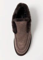swatch_Taupe Suede l'idea shearling trim ankle bootie