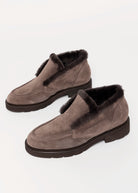 swatch_Taupe Suede l'idea shearling trim ankle bootie