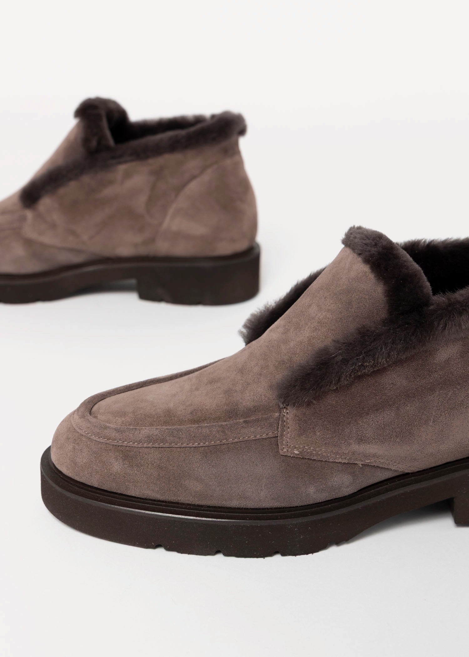 swatch_Taupe Suede l'idea shearling trim ankle bootie