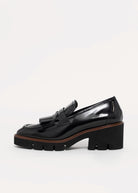 swatch_Black Leather l'idea heeled loafer with kilt