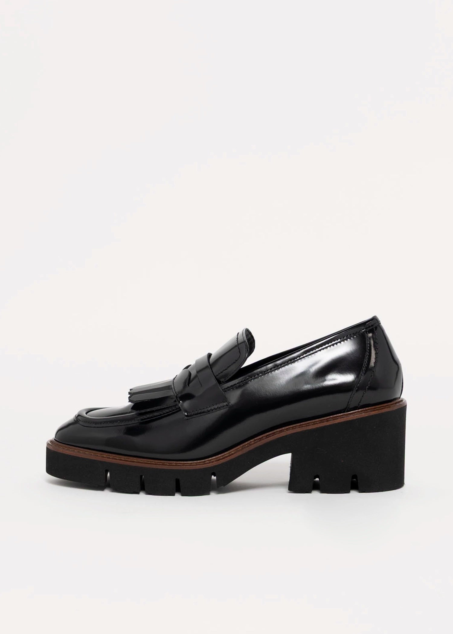 swatch_Black Leather l'idea heeled loafer with kilt