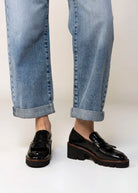 swatch_Black Leather l'idea heeled loafer with kilt