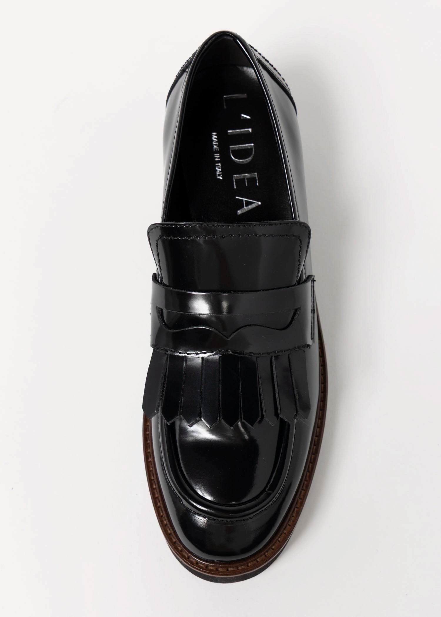 swatch_Black Leather l'idea heeled loafer with kilt