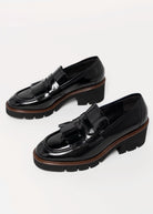 swatch_Black Leather l'idea heeled loafer with kilt