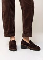 swatch_Chocolate Suede l'idea heeled loafer with kilt