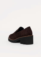 swatch_Chocolate Suede l'idea heeled loafer with kilt