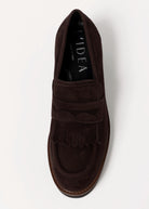 swatch_Chocolate Suede l'idea heeled loafer with kilt