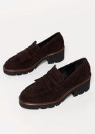 swatch_Chocolate Suede l'idea heeled loafer with kilt