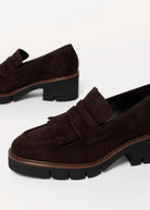 swatch_Chocolate Suede l'idea heeled loafer with kilt