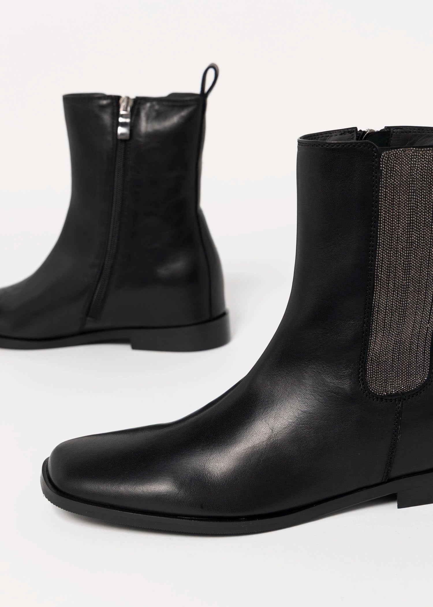 swatch_Black Leather l'idea chelsea boot with chain detail