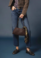 swatch_Coffee vegan leather woven shoulder bag