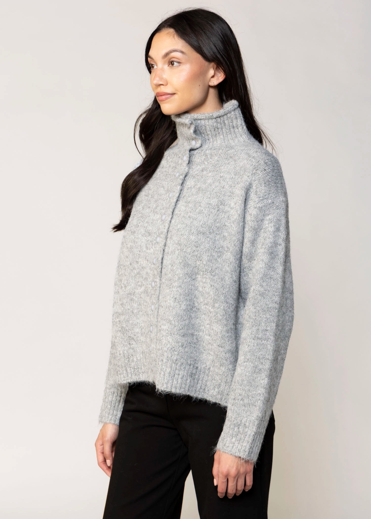 swatch_Grey high neck button front cardigan