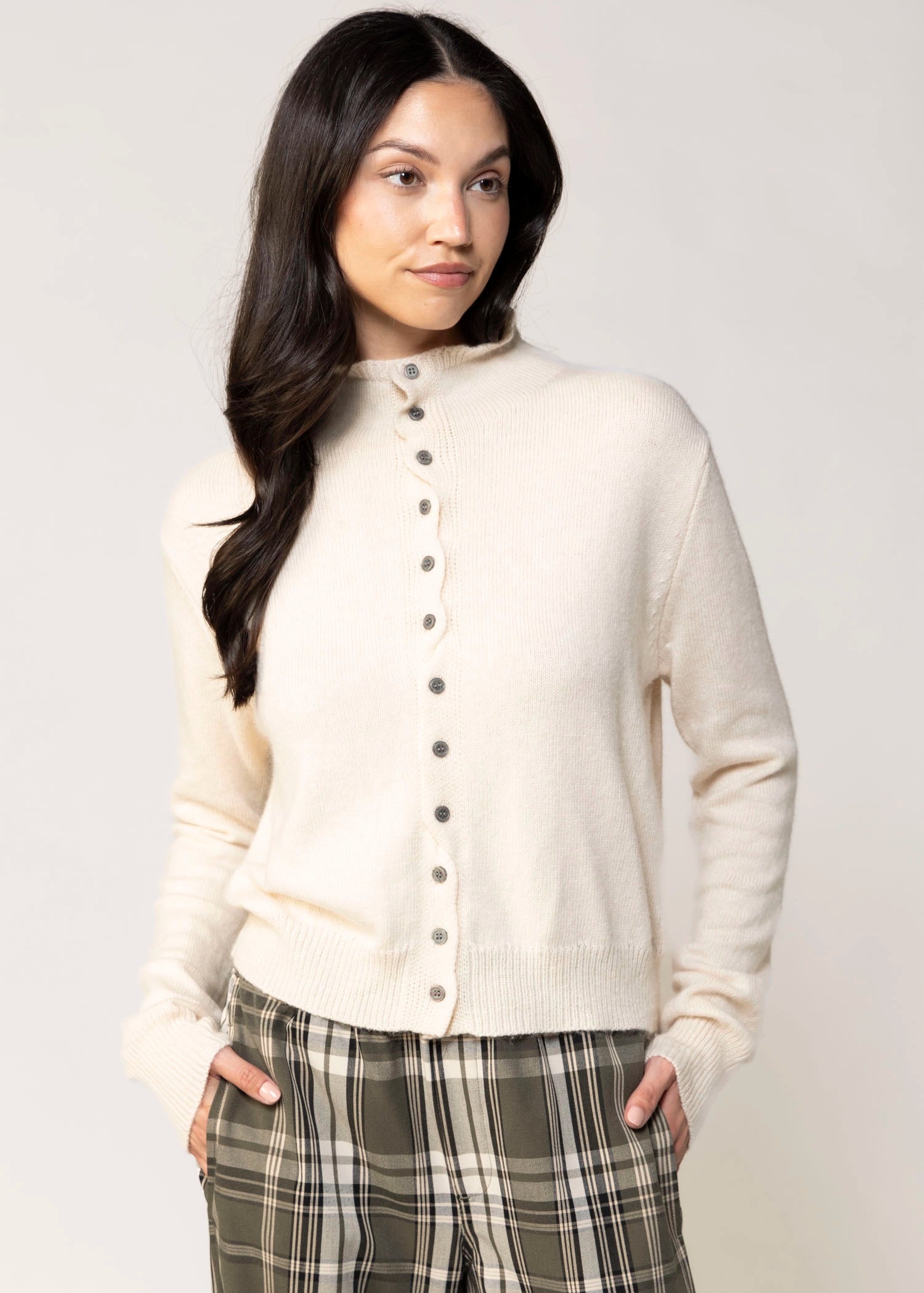 swatch_Beige funnel neck cardigan