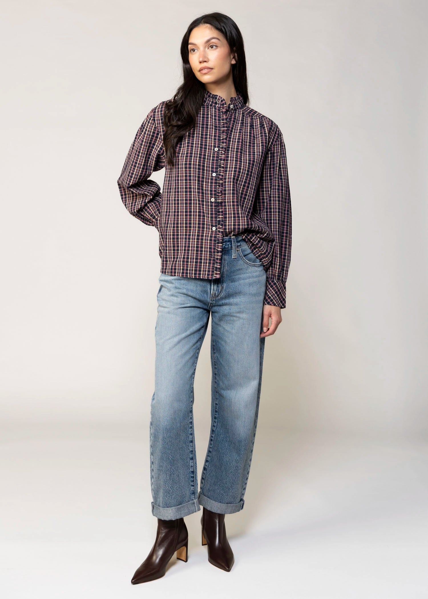swatch_Navy alexa plaid button down blouse