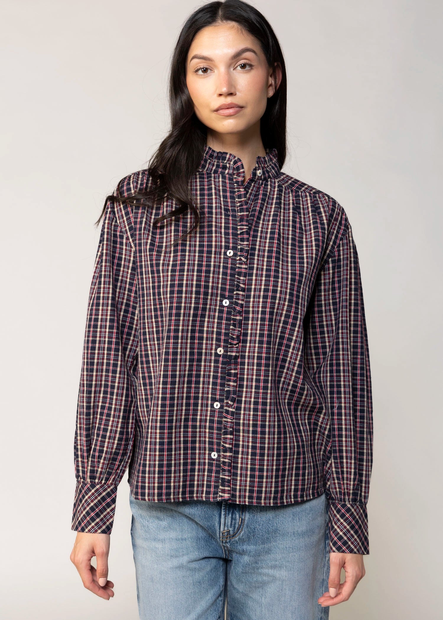 swatch_Navy alexa plaid button down blouse