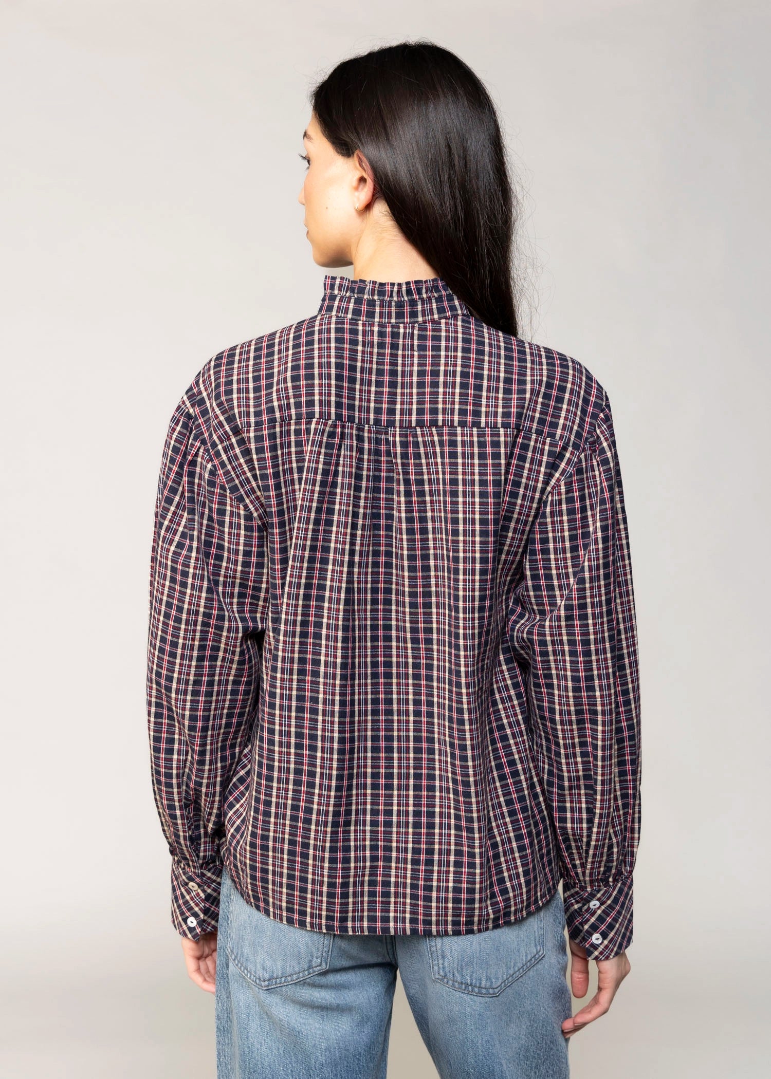 swatch_Navy alexa plaid button down blouse