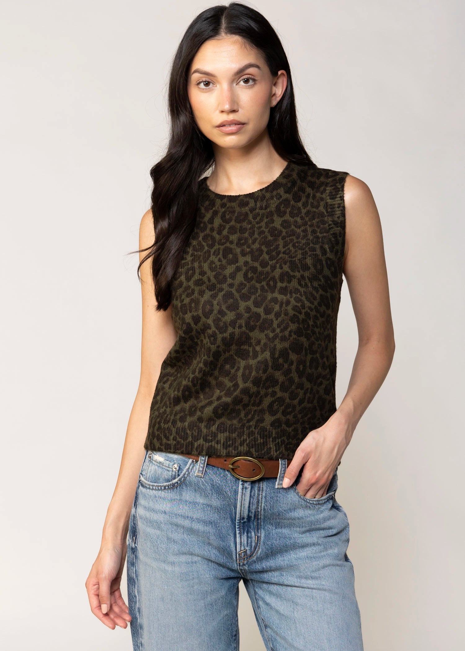 swatch_Olive/Black sanctuary leopard print sweater vest