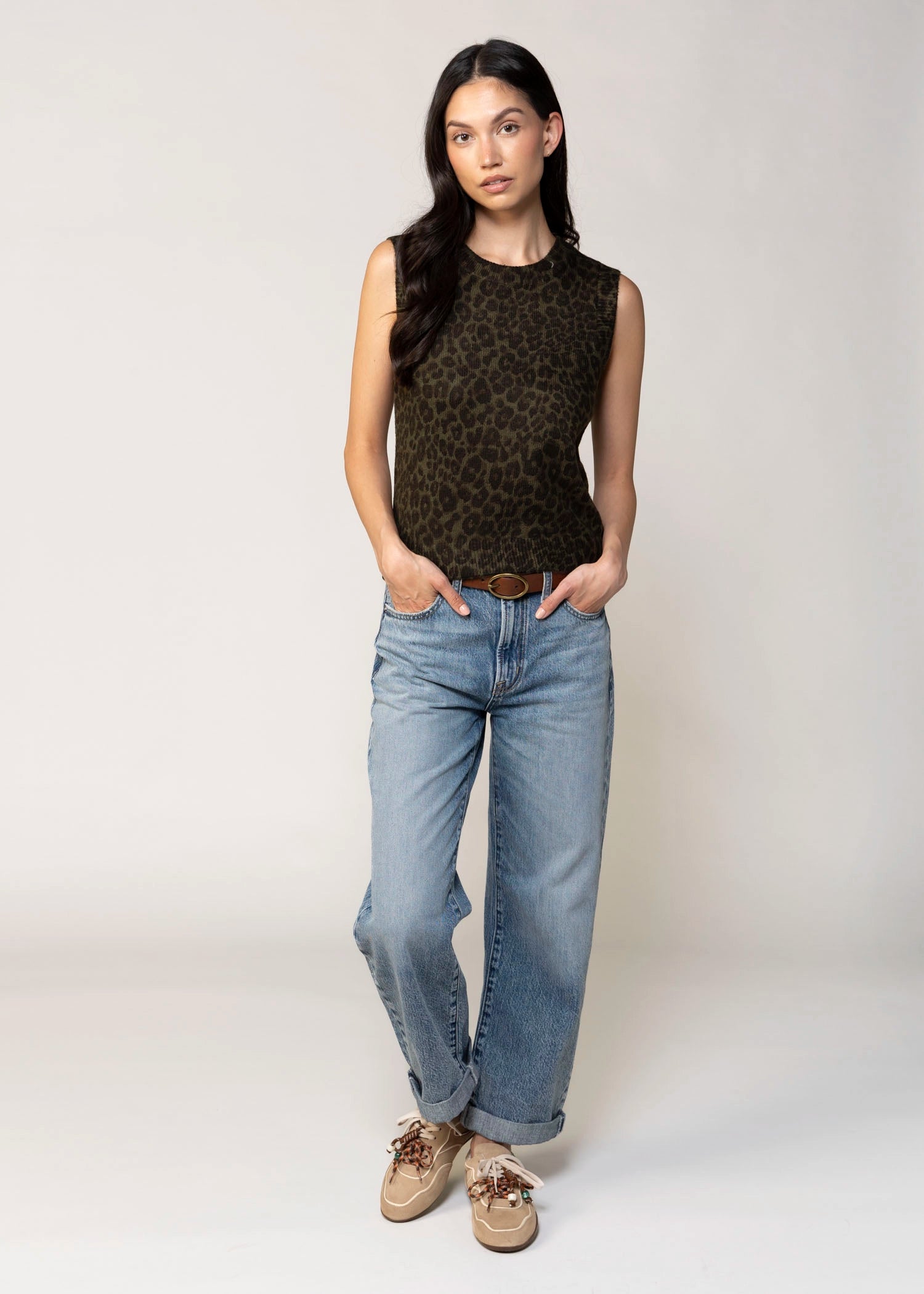 swatch_Olive/Black sanctuary leopard print sweater vest