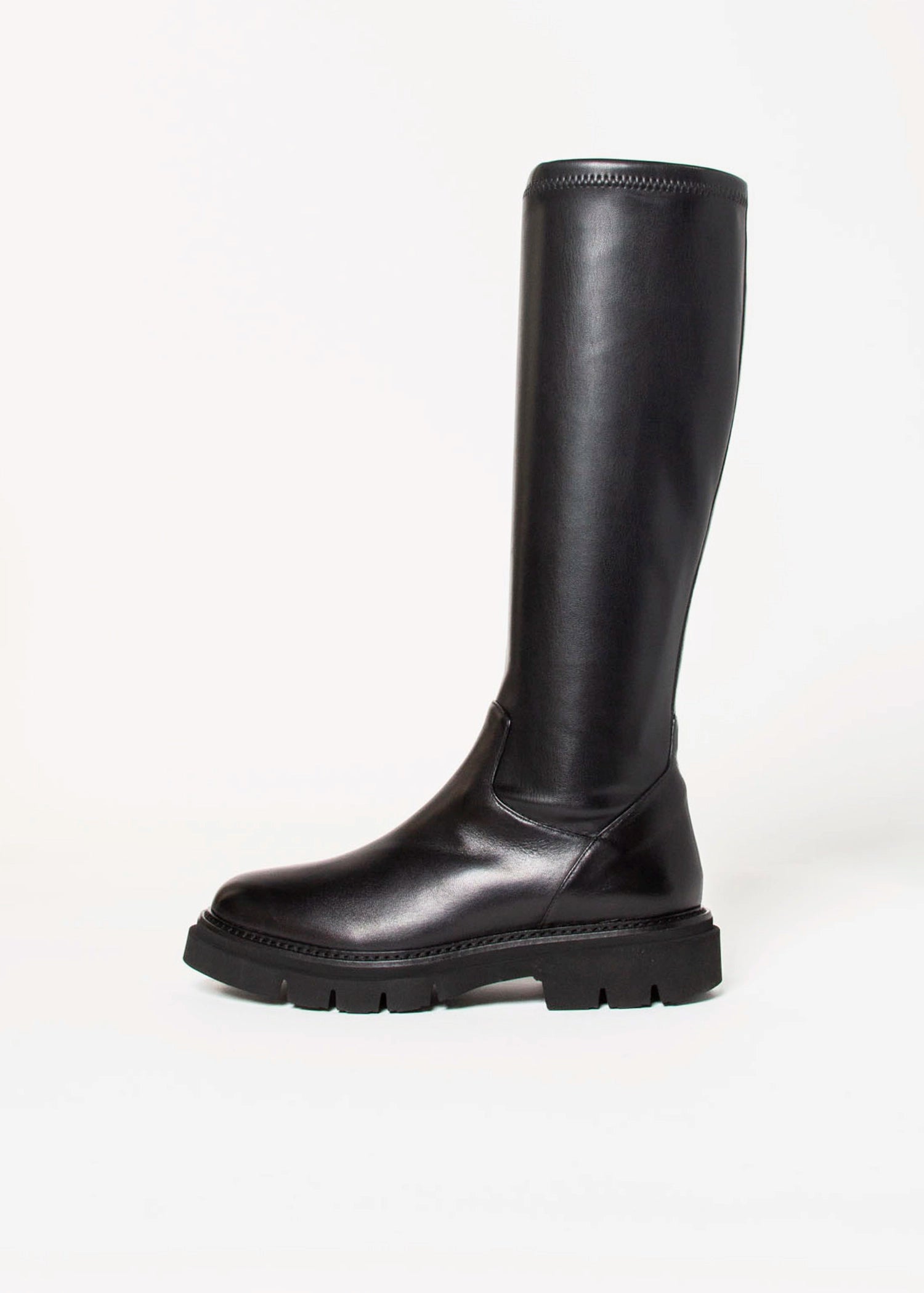 swatch_Black Leather tall stretch boot shoes