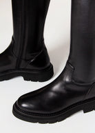 swatch_Black Leather tall stretch boot shoes
