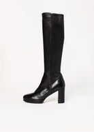 swatch_Black Leather knee high heeled boot boots