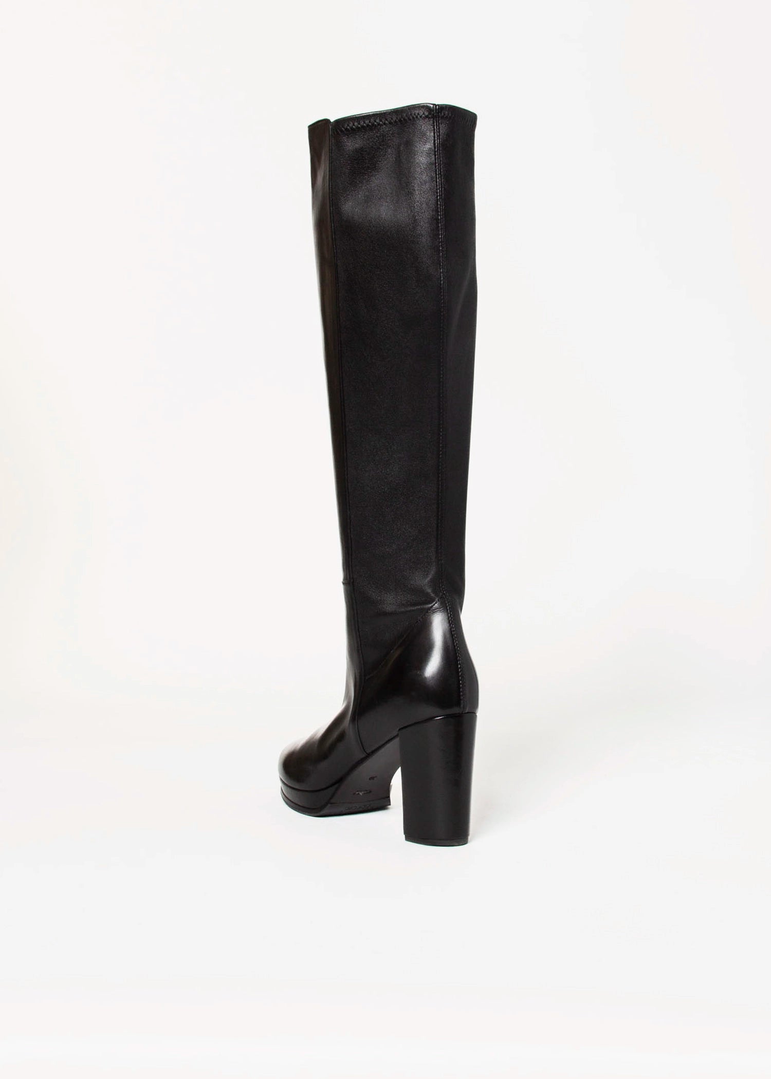 swatch_Black Leather knee high heeled boot boots