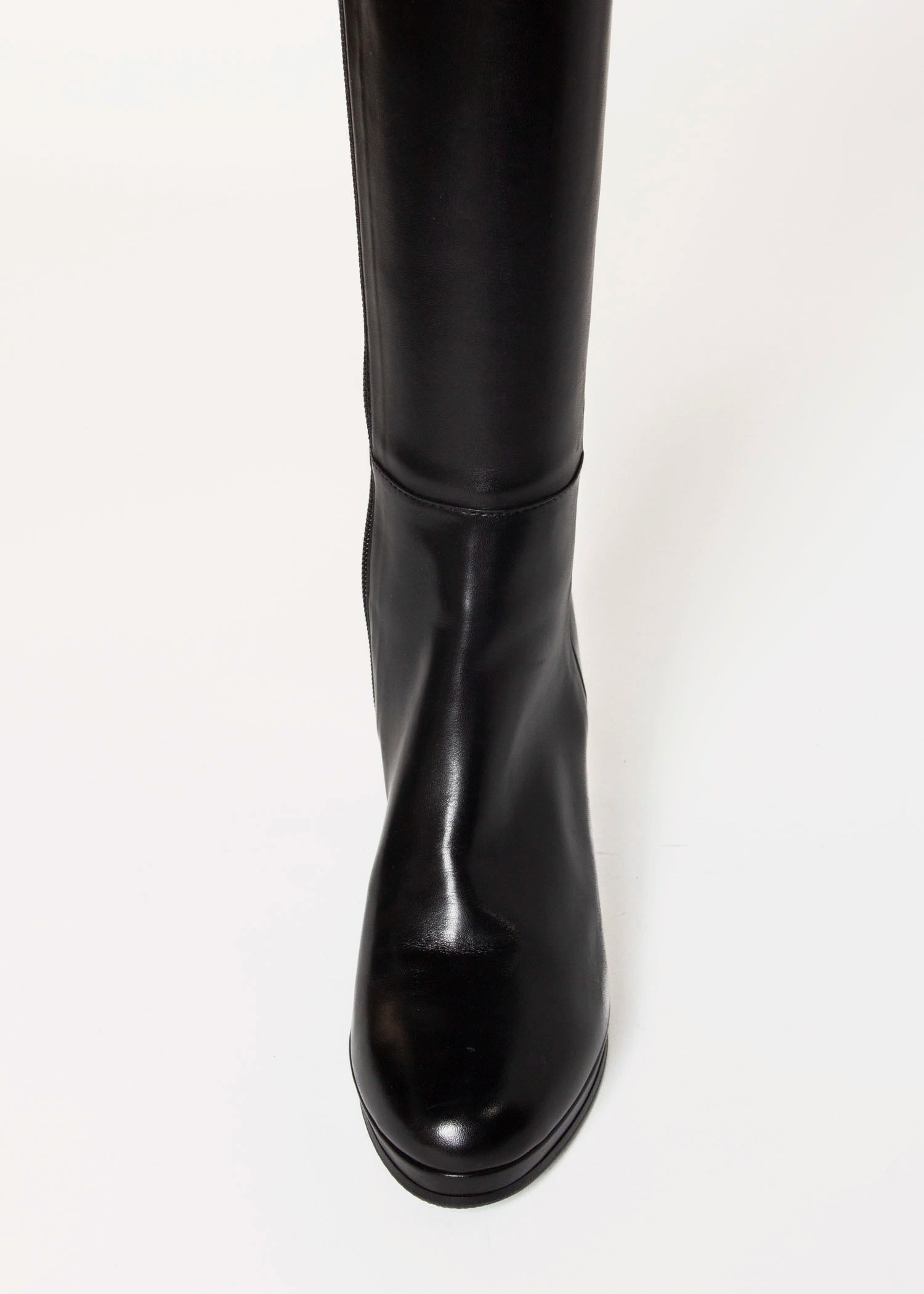 swatch_Black Leather knee high heeled boot boots