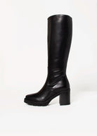 swatch_Black Leather knee high heeled boot boots