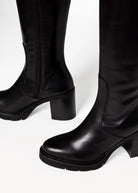 swatch_Black Leather knee high heeled boot boots