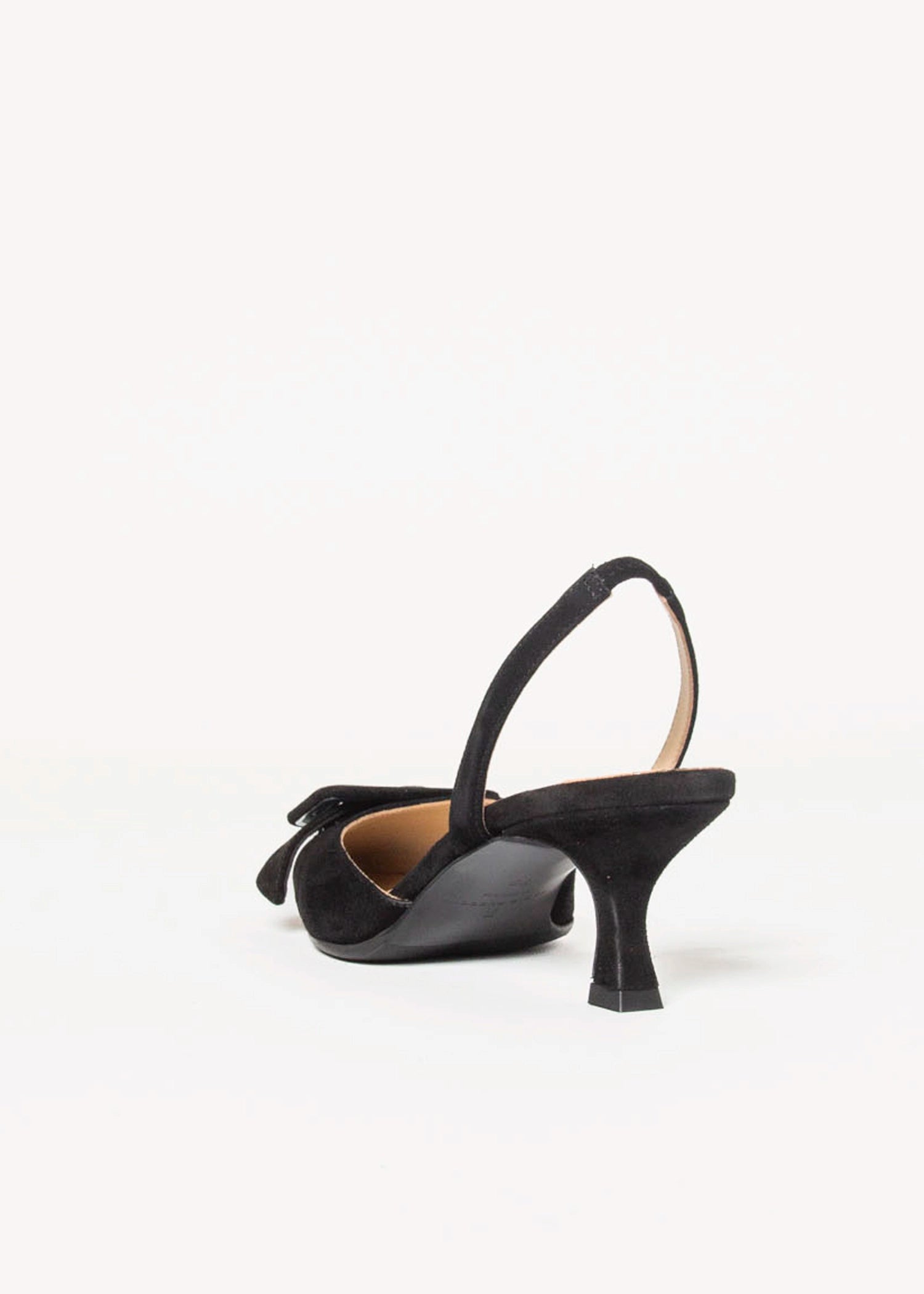 swatch_Black Suede kitten heel slingback shoes