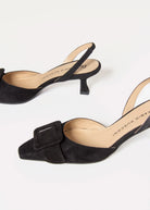 swatch_Black Suede kitten heel slingback shoes
