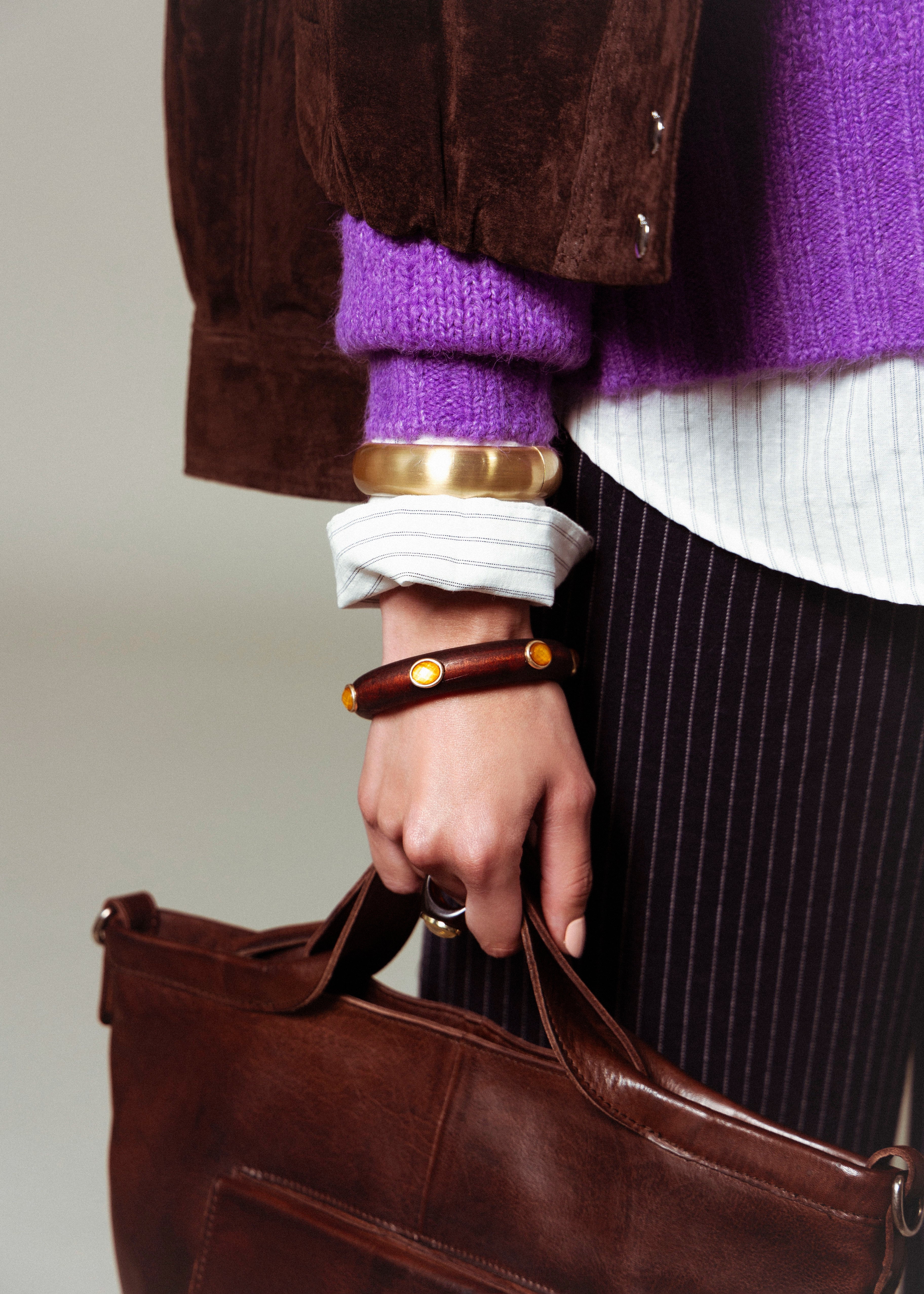 swatch_Dark Brown wood bangle with beads