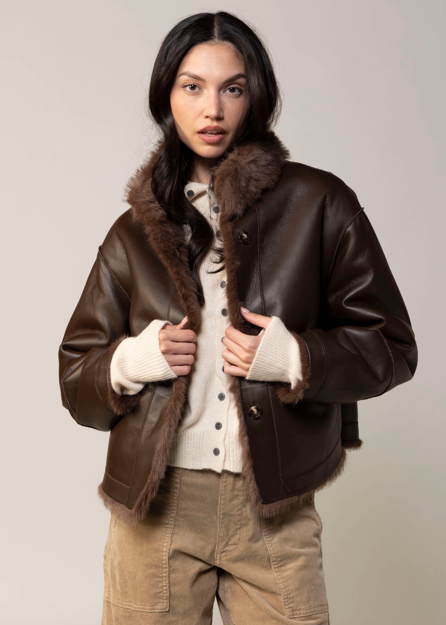 swatch_Chocolate fifteen twenty mackenzie faux leather and fur reversible jacket