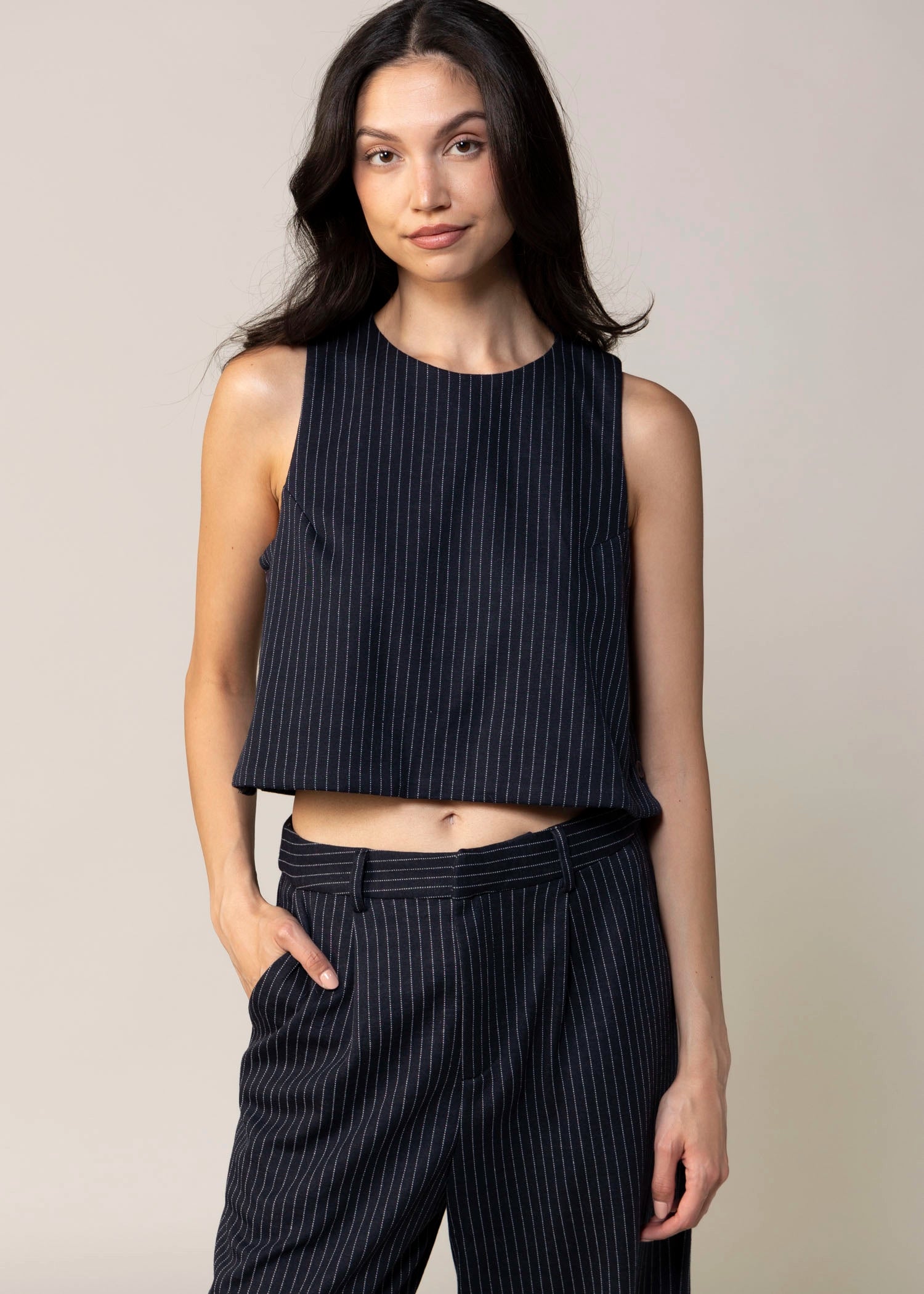 swatch_Navy/Ivory sage the label legacy pinstripe top