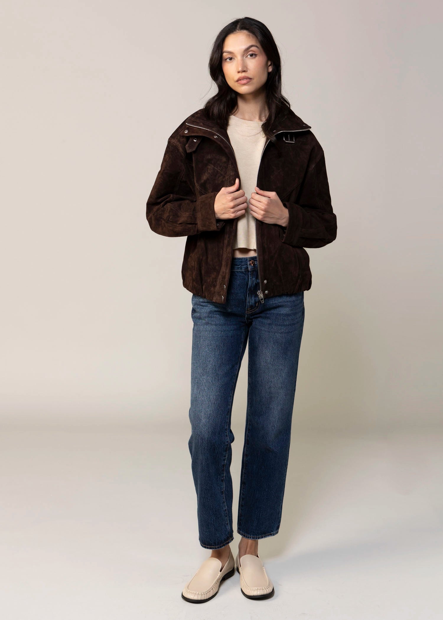 swatch_Brown blank nyc suede funnel neck jacket