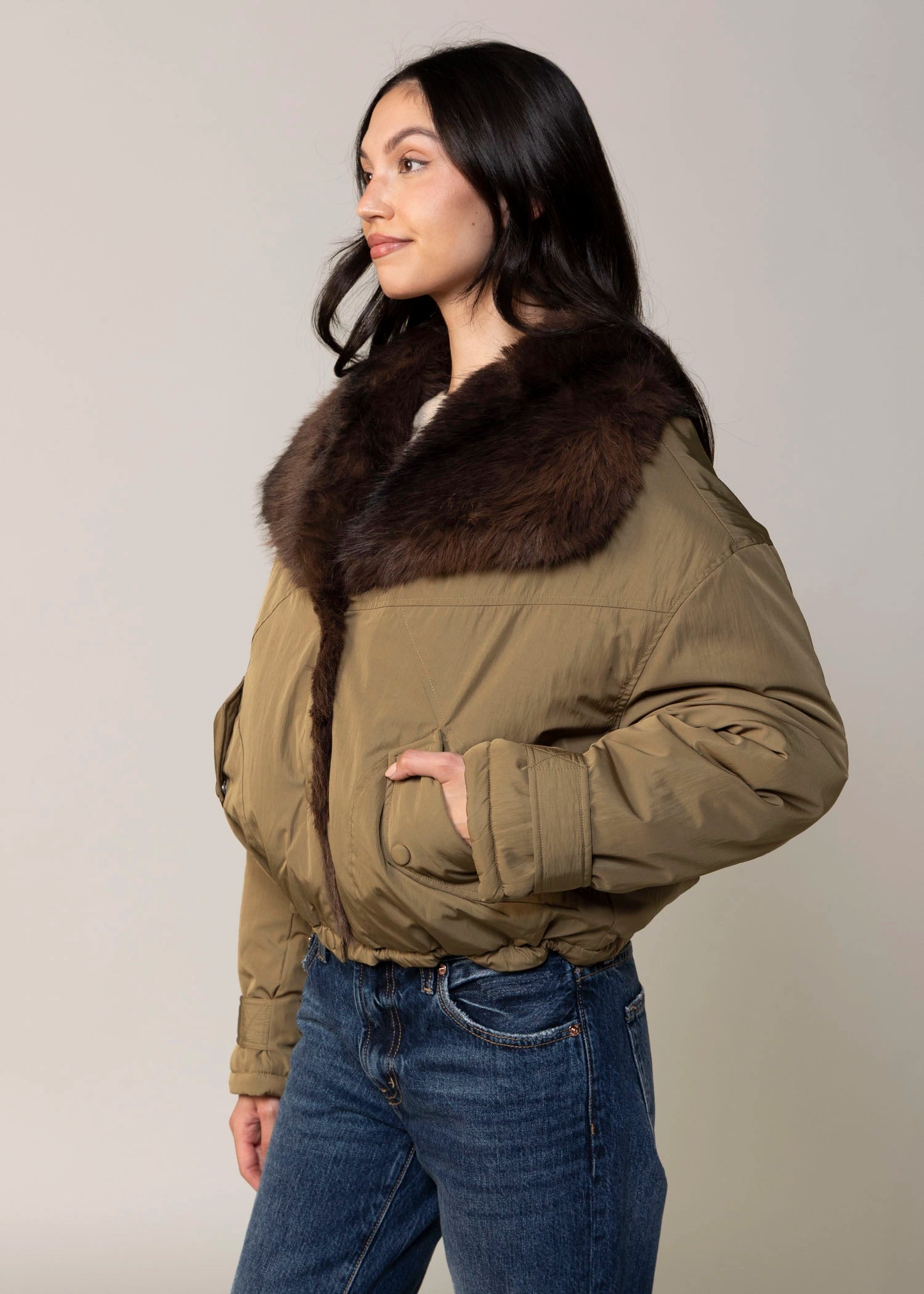 swatch_Olive blank nyc in rotation faux fur and nylon jacket