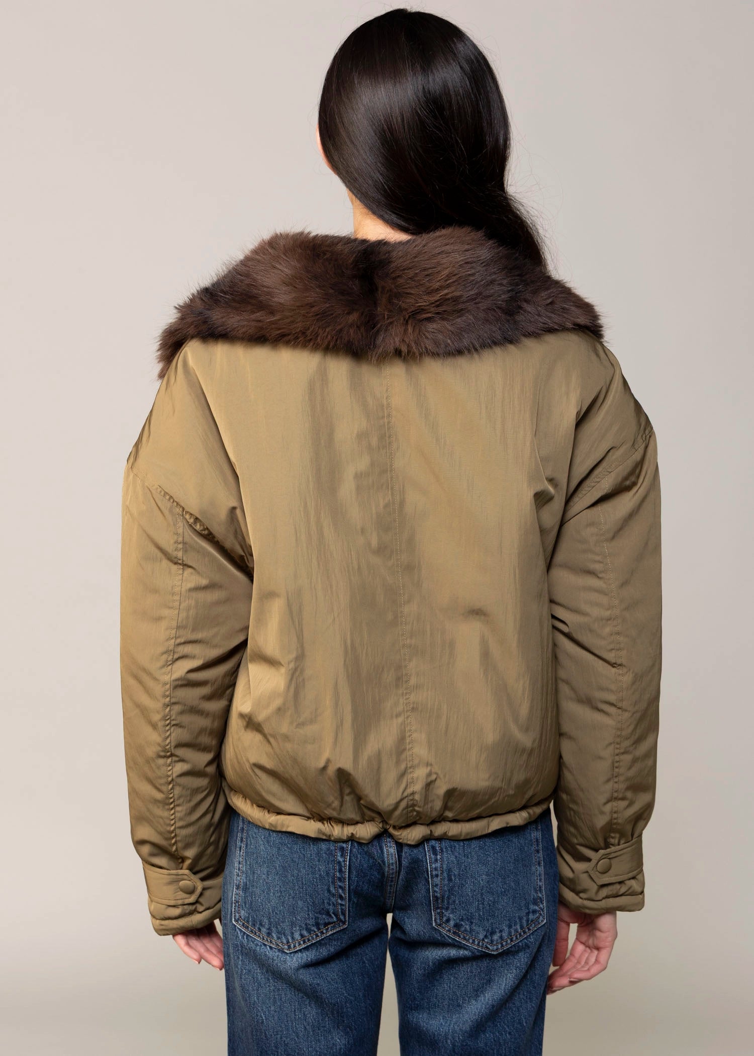 swatch_Olive blank nyc in rotation faux fur and nylon jacket