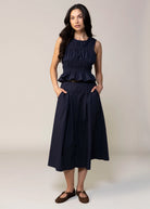 swatch_Navy sadie and sage cotton midi skirt