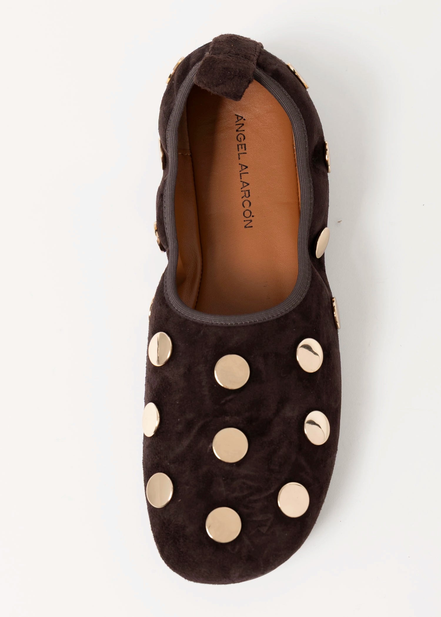 swatch_Chocolate Suede angel alarcon felicia studded flat